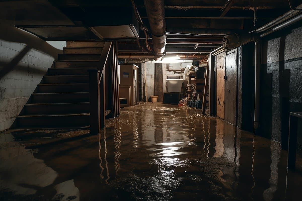 Basement sump basin and high-capacity electric sump pump with double check valves