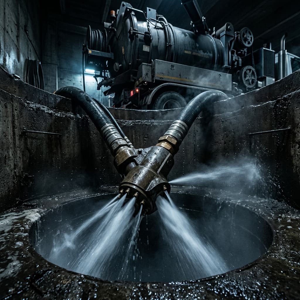 Technicians inspecting commercial drain lines