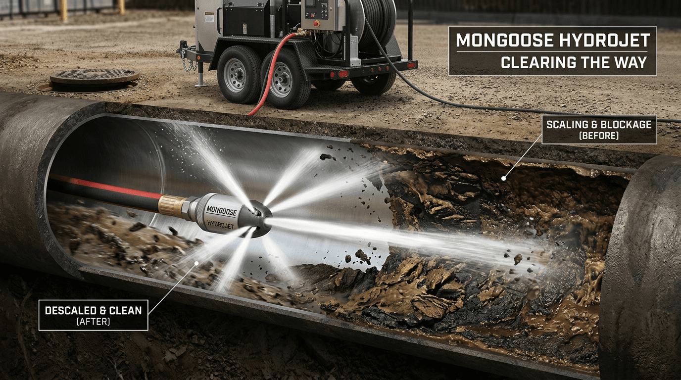 Sewer pipe cleaned to near-new condition using a hydro-jetter